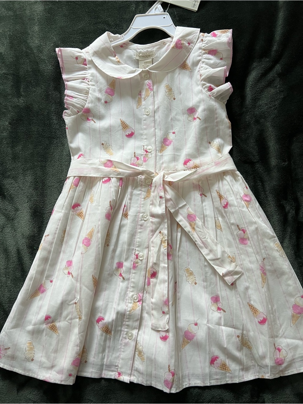 Absolutely Charming Cynthia  Rowely Cotton Dress with Pink Ice Cream Motif-lined